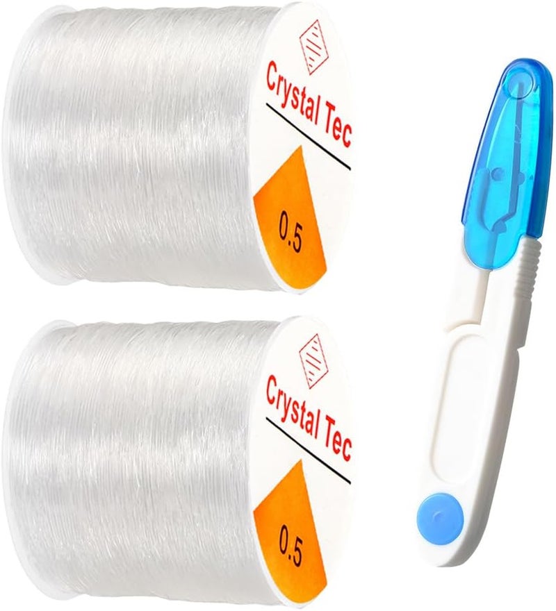QBJAYTY 0.5mm Elastic String for Bracelets, 262 Yds Clear Stretchy Stretch Bracelet String for Seed Letter Clay Beads, Elastic Beading String Cord for Bracelet Making (0.5mm Crystal 2 Rolls) - Image 1